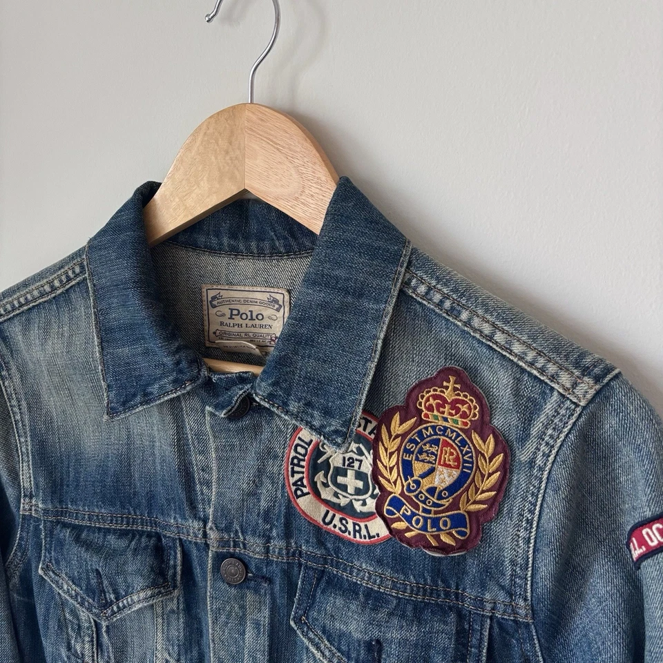 Polo Ralph Lauren нашивка джинсовой ткани медведь водитель грузовика куртка вышивка экспедиции размер M - Изображение 4 из 4