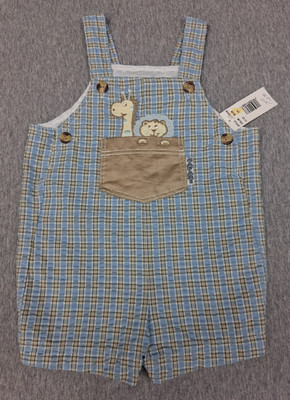 NWT VTG Baby Romper Overall Shorts~SAFARI~Blue Brown White Lion Griaffe ~ 24 Mos