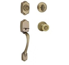 Kwikset Belleview Antique Brass Single Cylinder Door Handleset with Tylo Knob