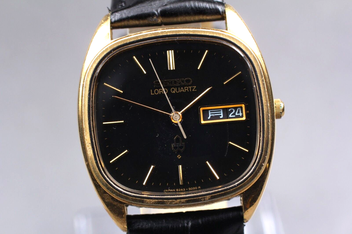 Rare SEIKO Load Quartz 8243-5020 Black Gold 34mm Day-Date kanji