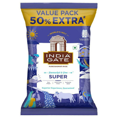 India Gate Best 100% Quality Super Basmati Rice /Chawal Pack Of 1kg + 500gm Free