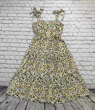 Social Standard Women’s L Yellow Floral Smocked Midi Teared Dress CottageCore