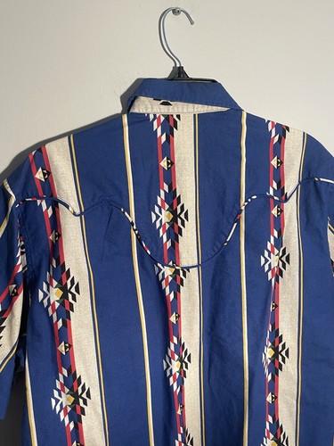 Vintage Wrangler Western Men's Tribal Aztec Pearl Snap SS Button Down Shirt L - Picture 6 of 10