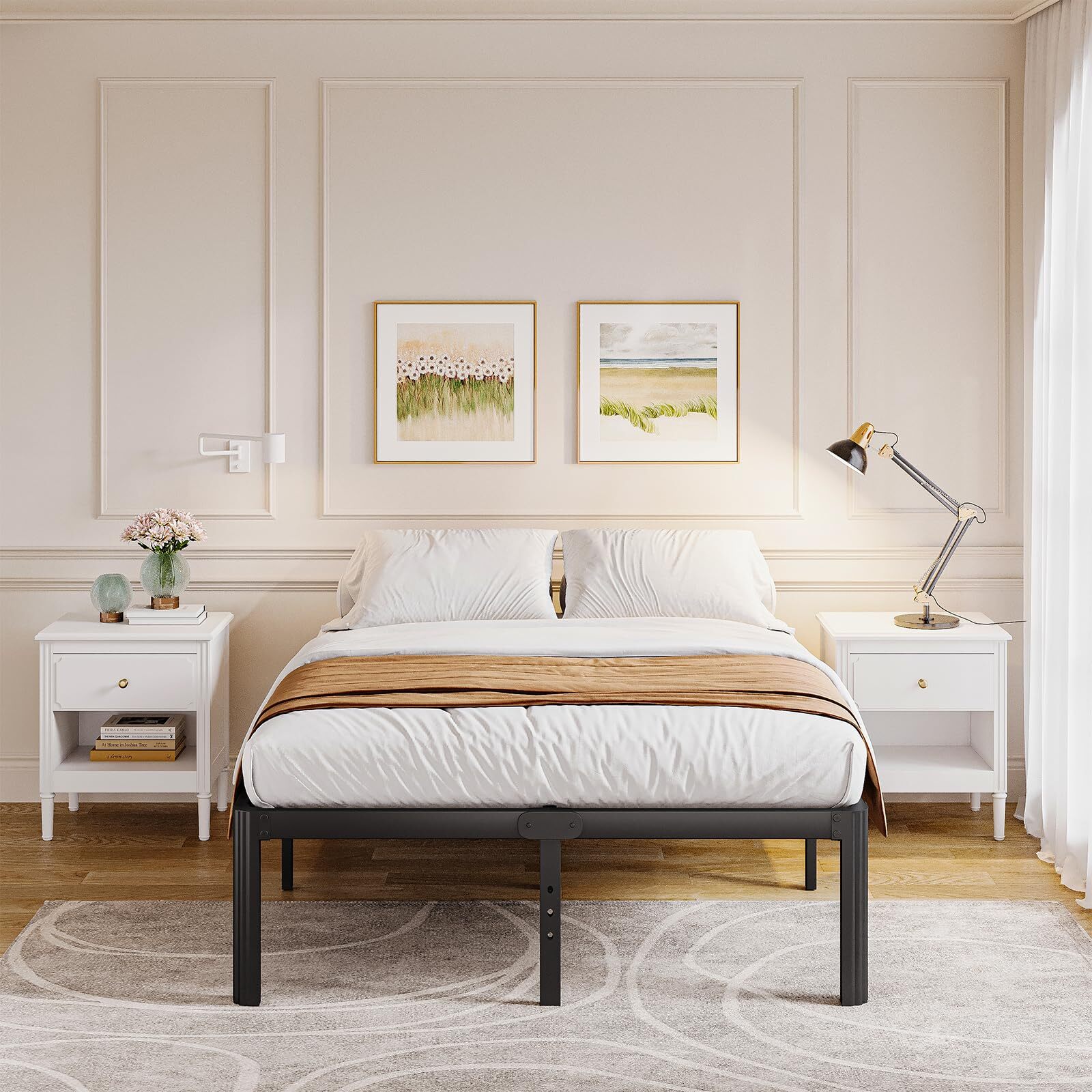 Bed Frame Queen Size, 14 Inch High Metal Platform Bed with Round Corner Leg, ...-image