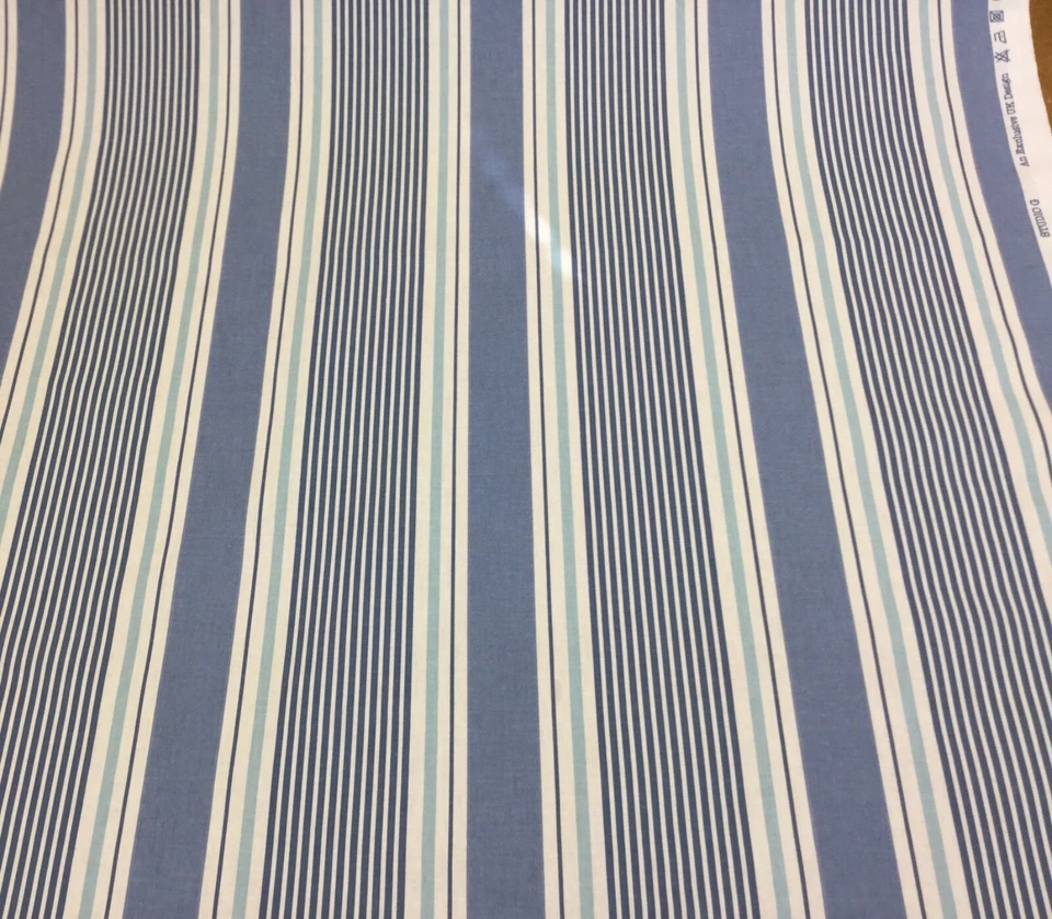 Clarke+Clarke SAIL STRIPE CLOUD (Blue)Nautical Cotton Fabric.Curtains/Upholstery