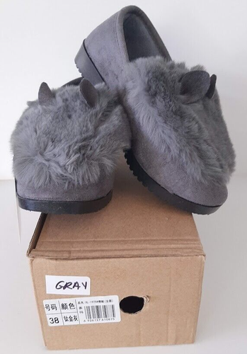 Bunny Ears Womens House shoes Size 6 Slippers Plush Novelty Fuzzy Gray Warm 38 - Picture 2 of 15