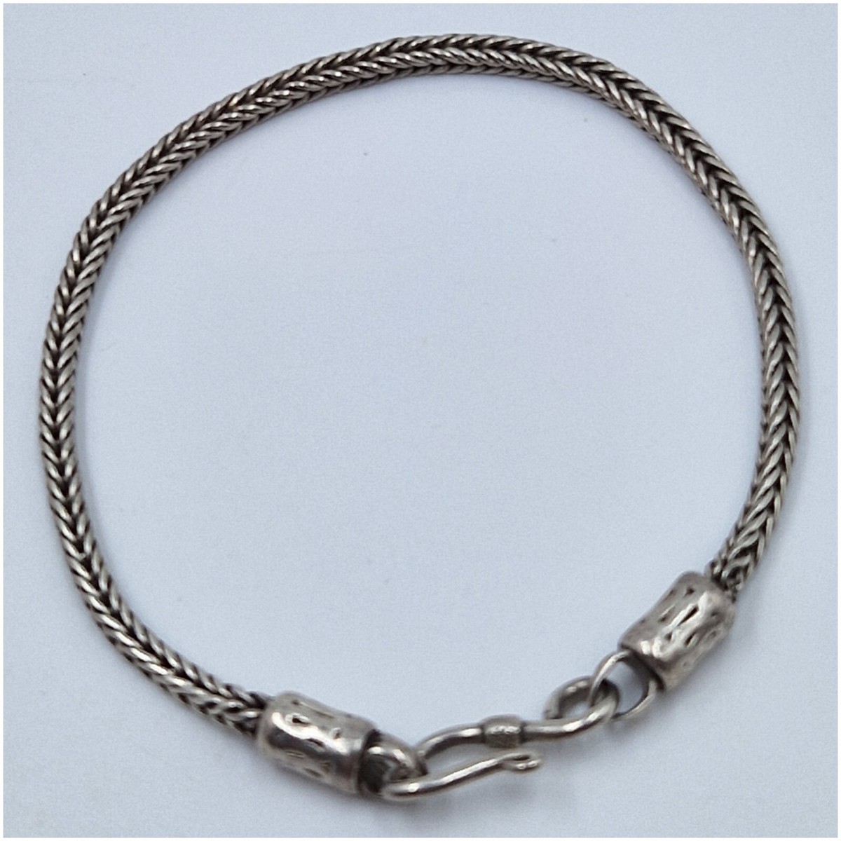 Bracelet Ancien Argent Massif 850 - Maille Tresse Vintage Longueur 22 Cm
