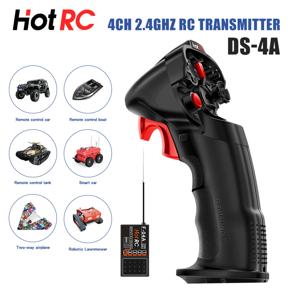 HotRC DS-4A Transmitter 2.4GHZ 4CH  F-04A Receiver For RC Car Boat Airplane - Image 2 of 4