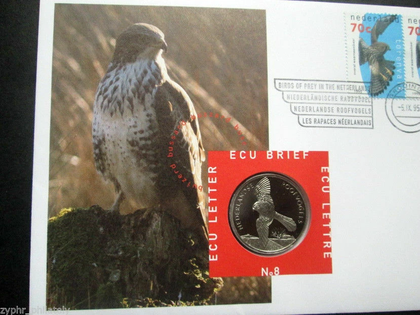Países Bajos - “BIRDS OF PRESY” ECU Carta / Cubierta de moneda PNC 1995 Foto 4 de 4