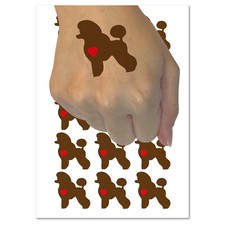 Miniature Poodle Dog with Heart Temporary Tattoo Water Resistant Body Art Set