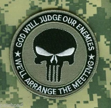 DAESH WHACKER JSOC GREEN BERETS SP OPS velkrö PATCH: God Judge Enemies BLK Skull