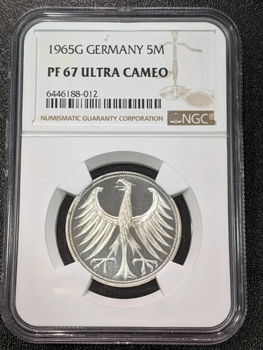 1965 G PF67 Ultra Cameo Germany Proof Silver 5 Mark UNC NGC KM 112.1 TOP POP