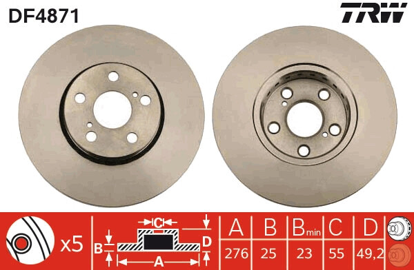 Disque de frein DF4871 TRW avant TOYOTA kit de 2 pièces auto