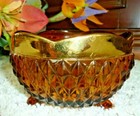 VTG Glass Candy Dish Bowl Amber w Gold Diamond Point Footed Compote by Tiara 5" — photo 1