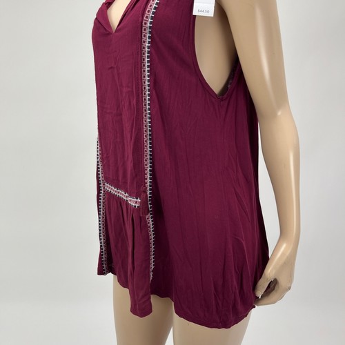 Camiseta sin mangas Ann Taylor LOFT para mujer detalle bordado borgoña borla grande AA18 - Imagen 3 de 8