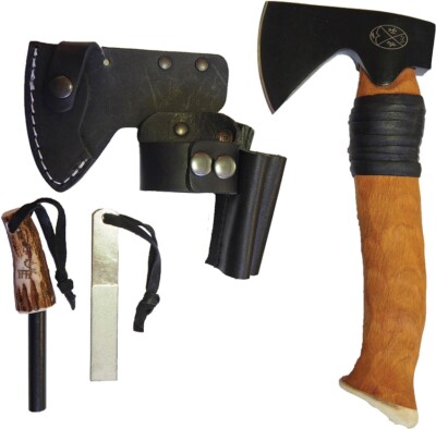 Karesuando Bushcraft Axe 4'' Black 5Cr15MoV Steel Head Red Beech Wood Handle