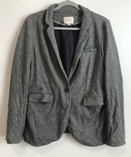 Ann Taylor Loft Blazer Women's 8 Gray Button Lined Collared Lightweight Cotton