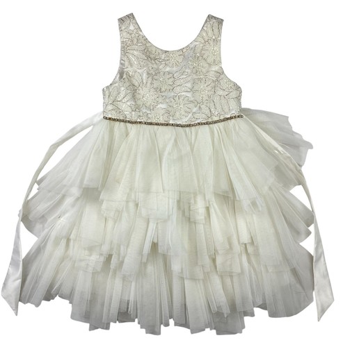 American Princess Full Formal Dress  Girls 7  Ivory  Gold Tulle Special Occasion