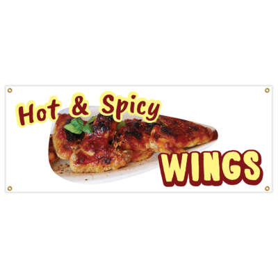 Hot & Spicy Wings Banner Heavy Duty 13 Oz Vinyl with Grommets