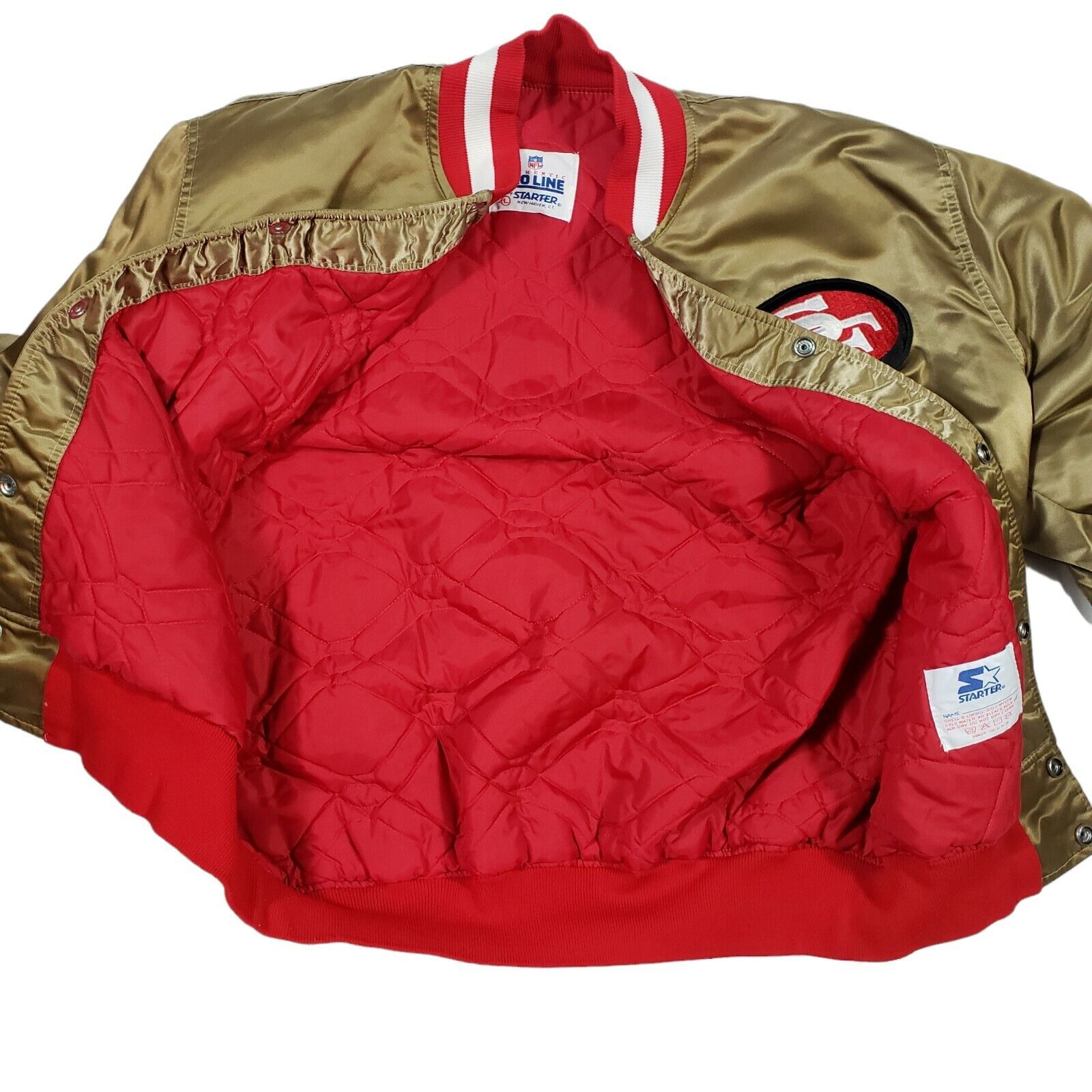 Vtg San Francisco 49ers Starter Jacket Gold Satin Bomber Sz L Old