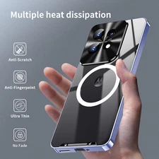 For Motorola Edge 50 Pro, Phone Case Magnetic Aluminum Metal Bumper Glass Cover