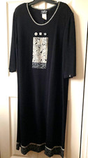 Positive Attitude Women's Petite 22 Black Maxi Dress w/Gray Appliqué & Buttons