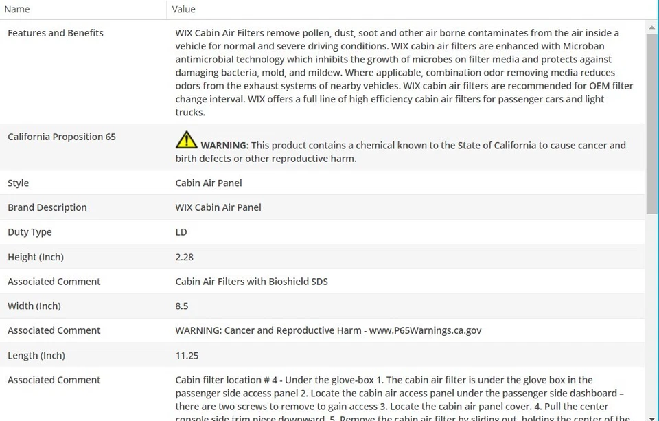 Filtro de aire de cabina WIX para VOLKSWAGEN BORA 2007-2010 L4-1,9 L Foto 3 de 4