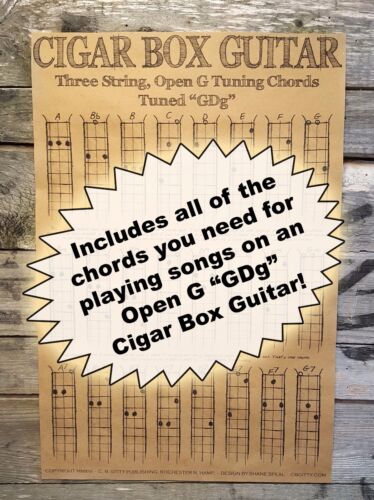 Chord Poster for Cigar Box Guitars - 3-string Open G "GDG" - Picture 1 of 2