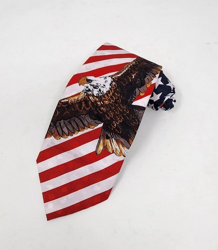100% Silk USA Eagle Flag Necktie Patriotic Stars Stripes 56" Florence & K - Picture 6 of 8