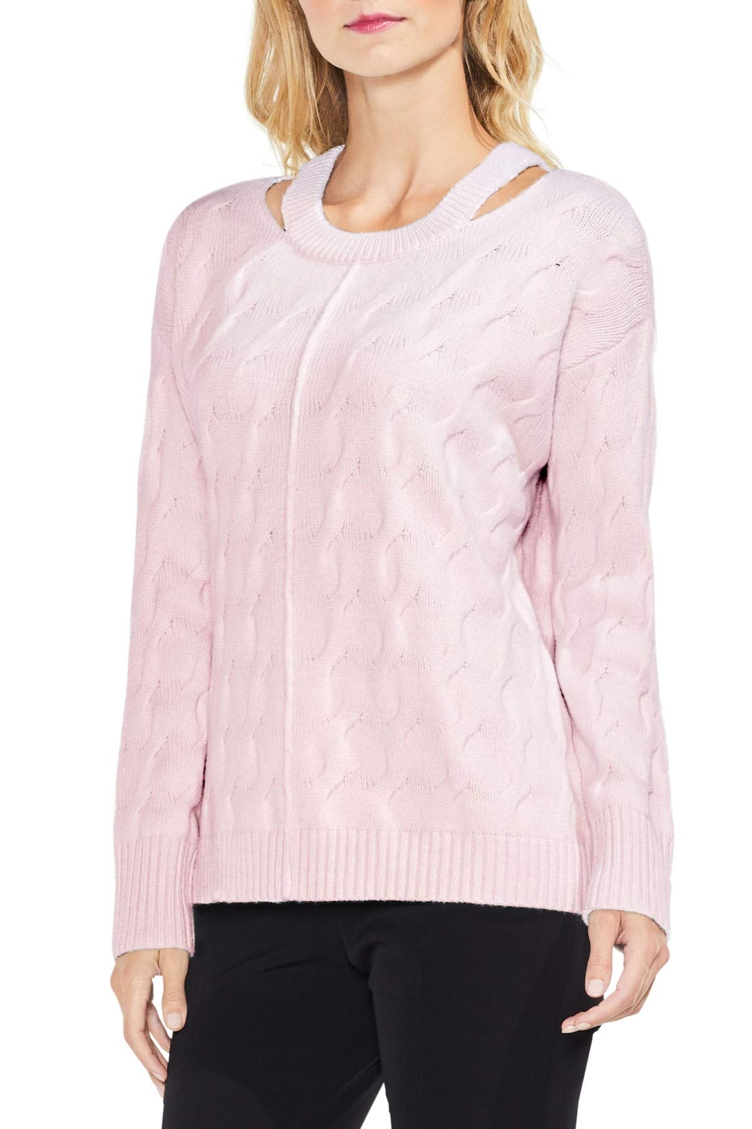 Vince Camuto Keyhole Neck Cable Sweater Hush Pink Size M