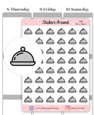 Silver Platter Icon Planner Sticker, Meal Time Stickers, Dinner Lunch Sticker