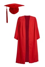 Graduation Gown with Hat Red Bachelor University Mortarboard Cap Flat Pleat Robe