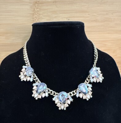 Express Chunky Rhinestone Necklace Gold Gray & Opal Floral Vintage Retro Style