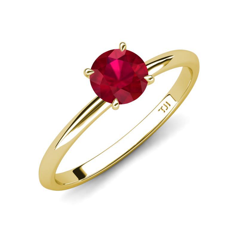 Round Ruby 4 Prong Knife Edge 1 ct Solitaire Engagement Ring JP