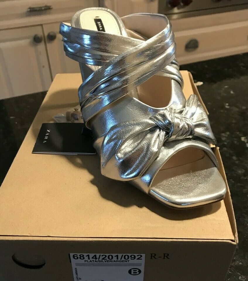 PANTOFOLA D’ORO SANDALI DONNA ZARA ARGENTO LAZO MULO TAGLIA EU 36 US 6 (6815 092) NUOVI