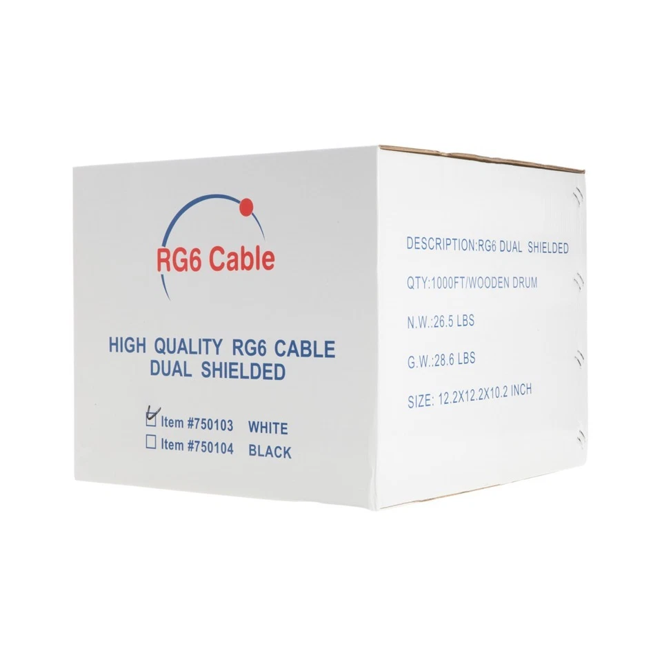 RG6 500FTCable Bulk Coaxial Cable Wire Dual Shield 18AWG White Coax Satellite NE - Image 4 of 4