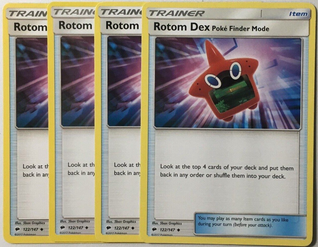 POKEMON 4X ROTOM DEX 122/147 BURNING SHADOWS UNCOMMON NEAR MINT-PLAYSET