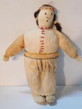 VINTAGE PLATEAU INDIAN 12" DOLL - BEADED ON BRAIN TANNED HIDE - CLEAN + NICE !