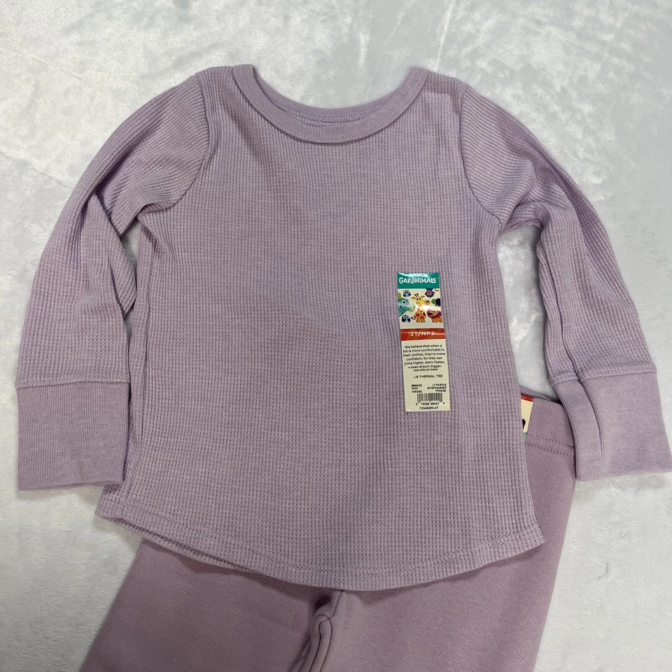 Garanimals Toddler Girls 2 Pc Set 2T Thermal Top Fleece Pants Light Purple - Image 2 of 4
