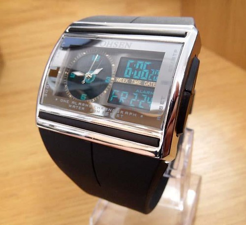 mens retro style square dual display negative lcd alarm chrono