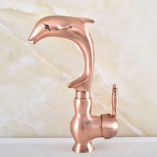 Antique Red Copper Bathroom Vessel Sink Basin Faucet -Dolphin Shape ahg849