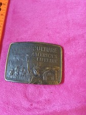 Vtg Agriculture America's Lifeline Brass Belt Buckle Limited Edition Farmhand