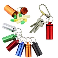 Mini Container Keychain Aluminum Waterproof Medicine Pill Box Case Bottle Holder