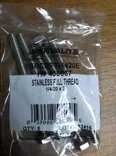 FULL THREAD STAINLESS STEEL BOLT 1/4-20 X 3" PACK OF 5