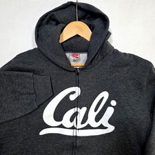 Hill Zip Hoodie XL Charcoal Gray Cali Script Graphic Heavyweight Made In USA