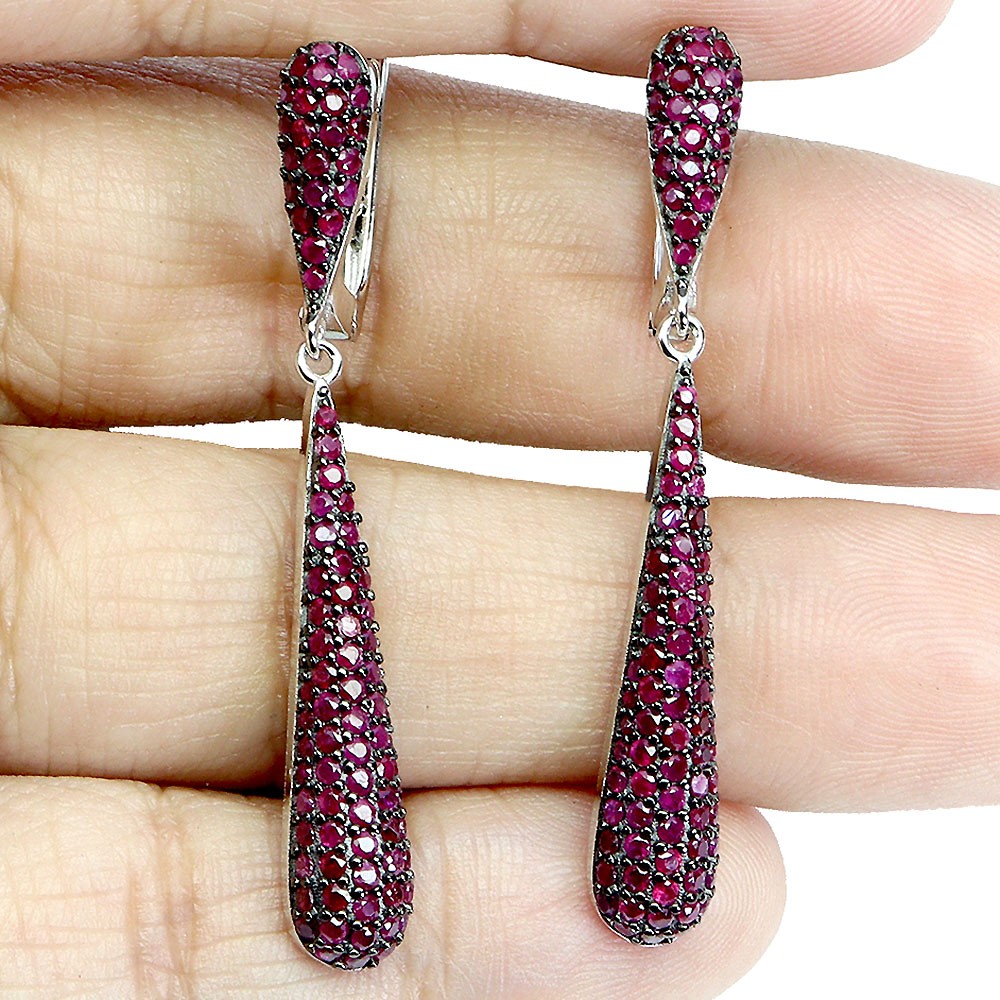 925 Sterling Silver Earrings Ruby Myanmar Round Diamond Cut Gemstone Jewelry