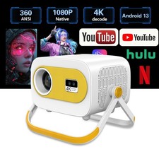 Mini Projector Portable 4K 1080P Android 13 WiFi 360 ANSI Home Theater Video