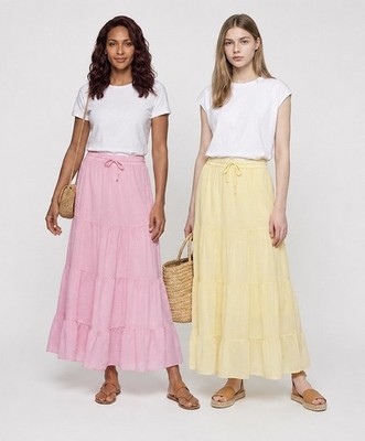 Hailys Damen Maxirock gelb rosa Stufenrock Gummibund Sommer Boho XS - XXL