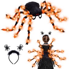Halloween Giant Spider Costume for Kids Adults 60 LED Halloween Plush Spider ...