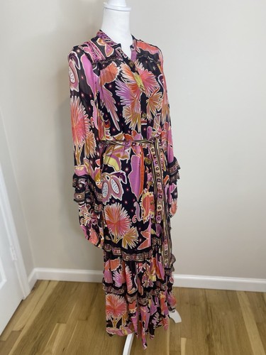 Farm Rio Tiered Black Enchanted Nature Maxi Dress Anthropologie Birds Size Small - Picture 9 of 16
